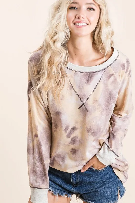 BiBi Tie Dye Terry Pull Over With Contrast Stitching - Image 4