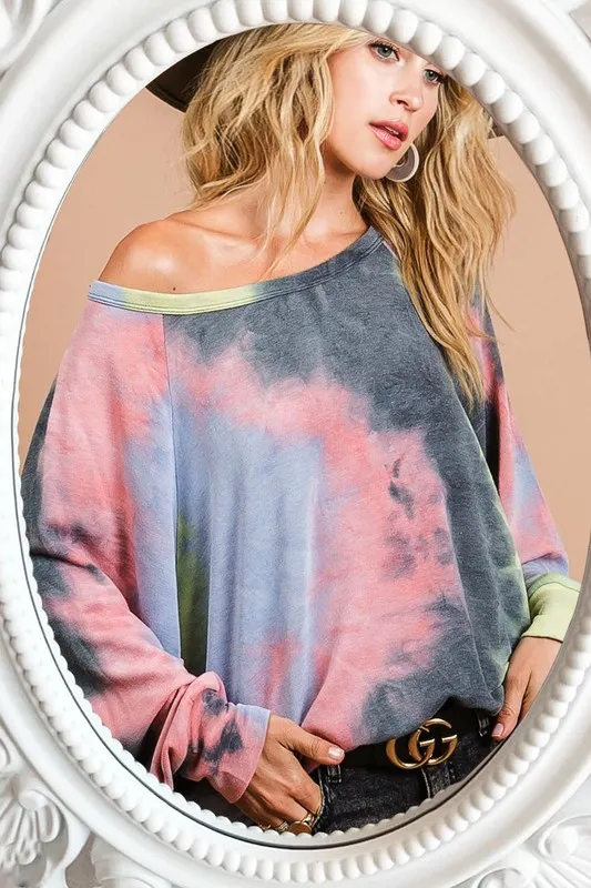 BiBi Tie Dye Terry Top With Dolman Sleeves - Image 3