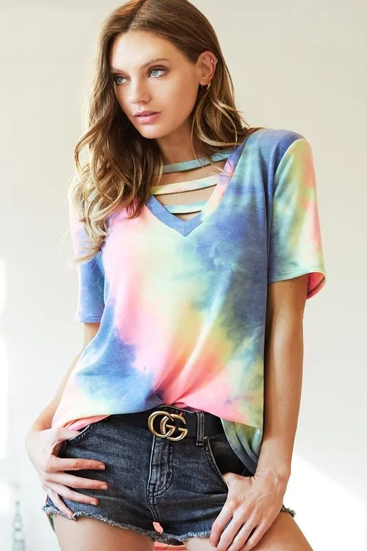 BiBi Tie-Dye V-Neck Short Sleeve T-Shirt - Image 4