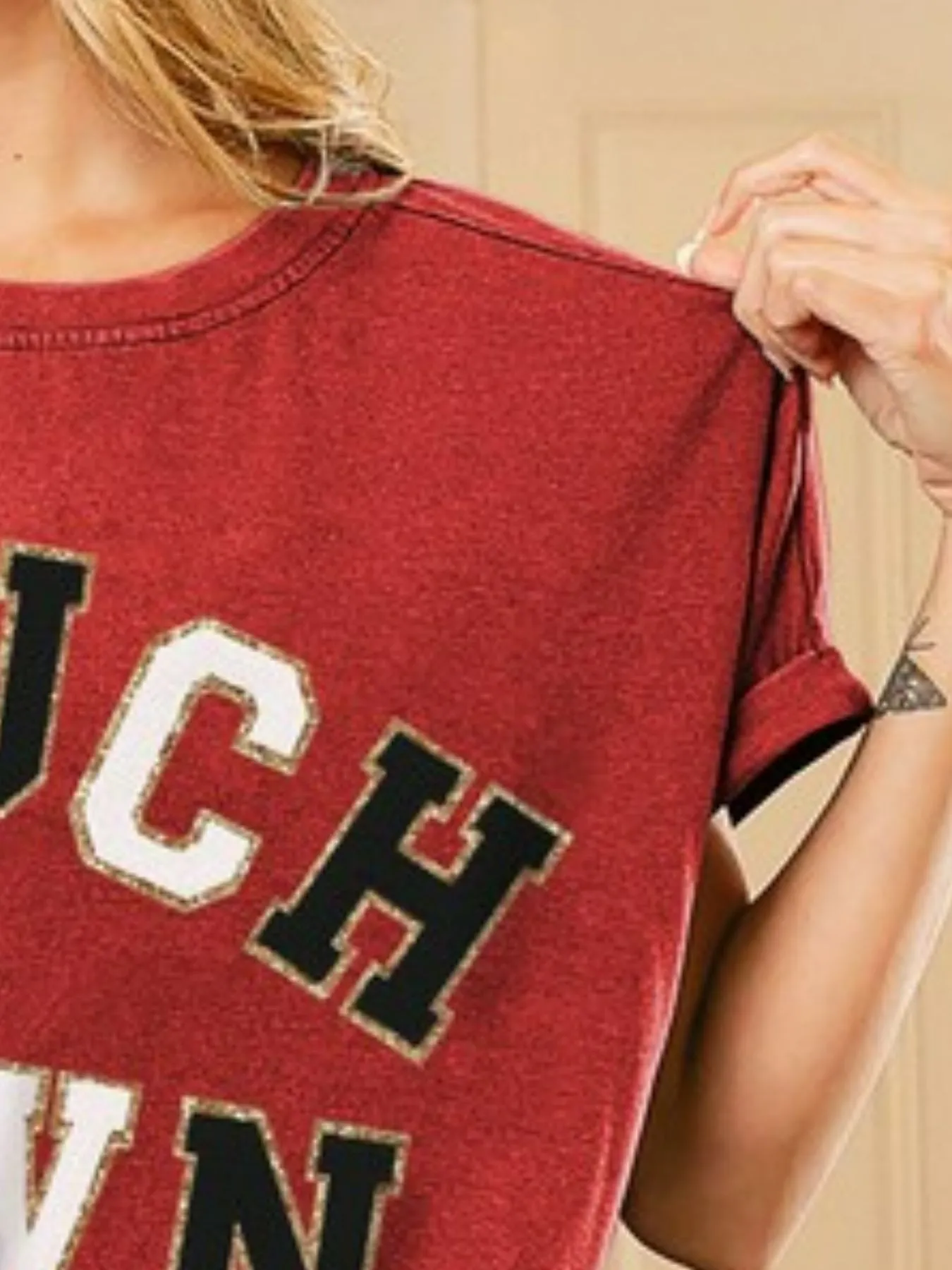 BiBi Touchdown Letter Loose Fit Vintage Washed Top - Image 3