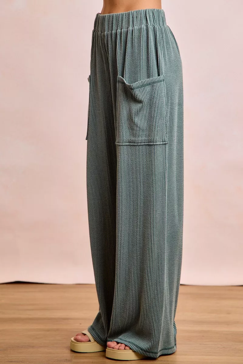 BiBi Two Tone Cord Rib Contrast Stitching V-Neck Top and Pants Set - Image 13