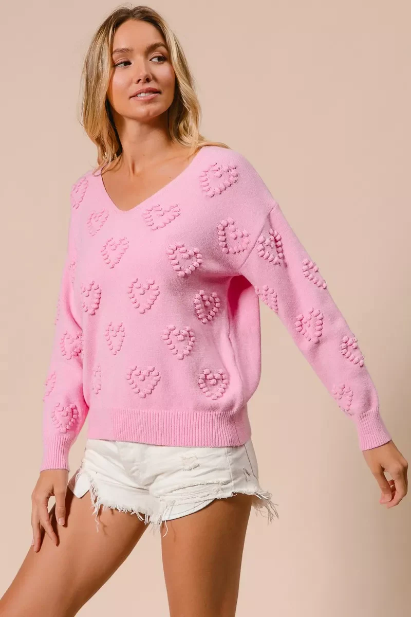 BiBi Valentines Heart Pompom V Neck Knit Top - Image 8