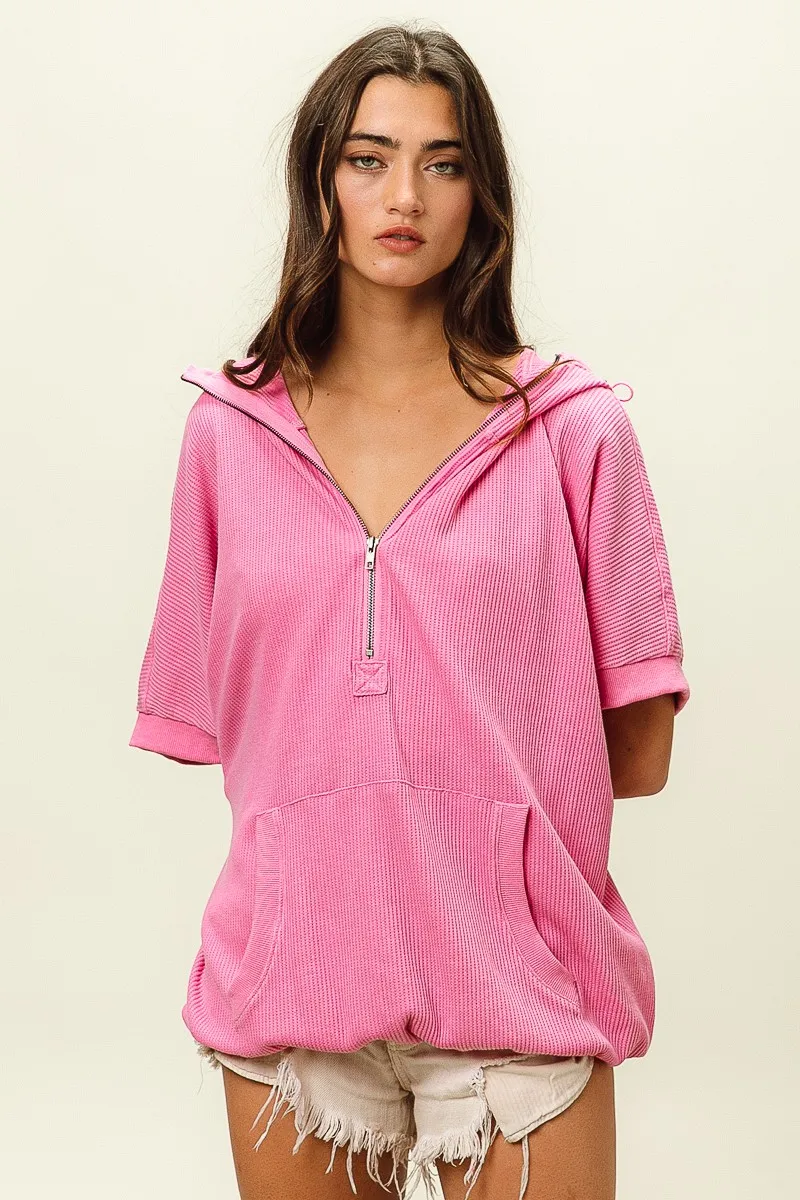 BiBi Vintage Washed Waffle Thermal Hoodie