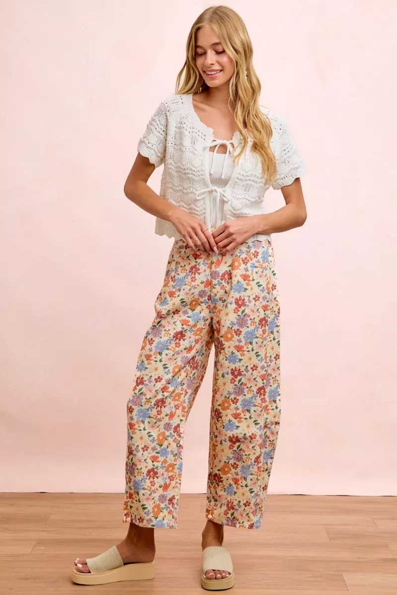 BiBi Washed Floral Printed Twill Barrel Pants - Image 10