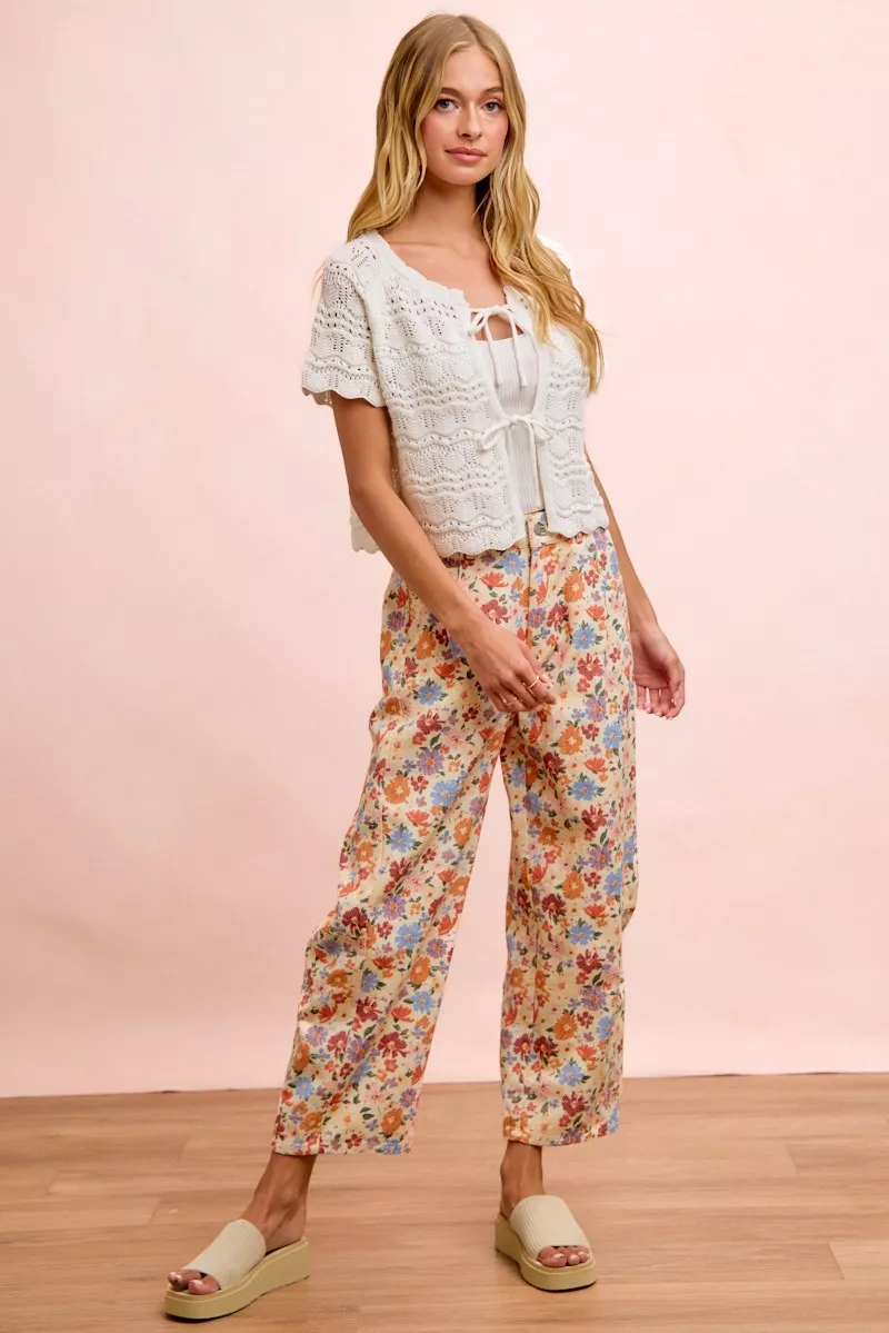 BiBi Washed Floral Printed Twill Barrel Pants - Image 15