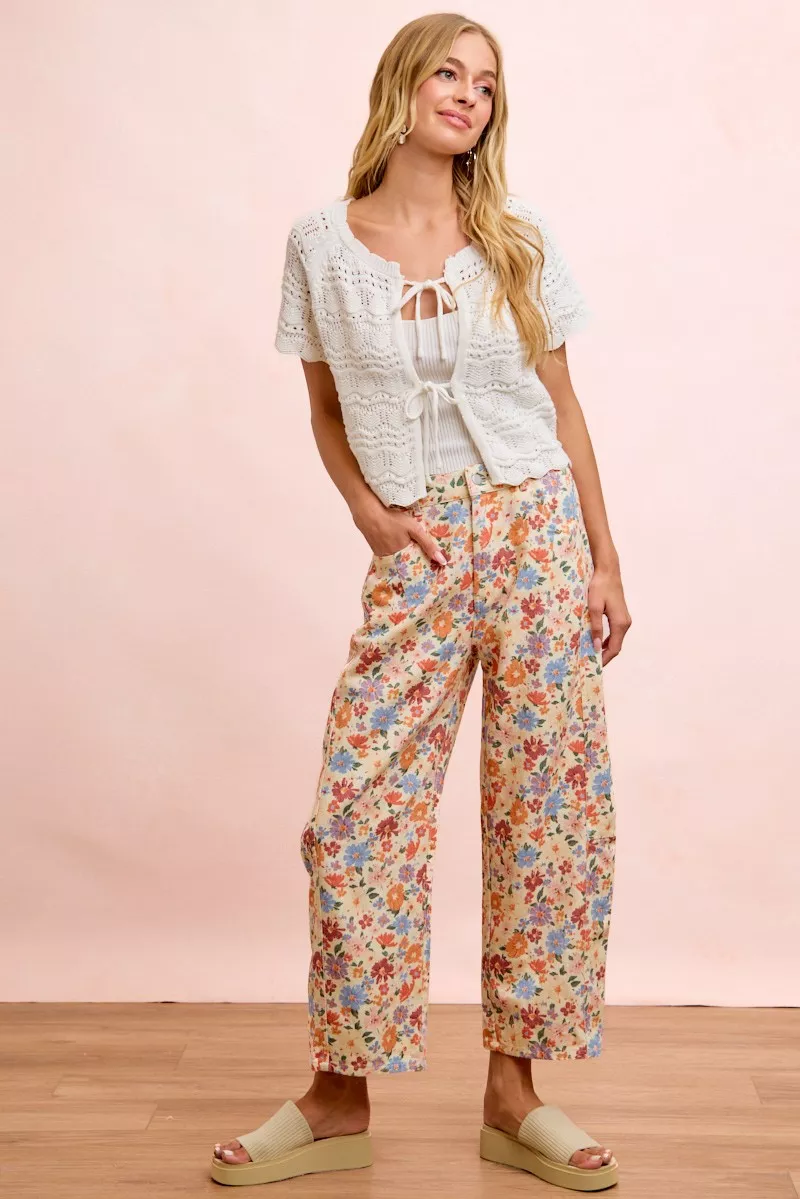 BiBi Washed Floral Printed Twill Barrel Pants - Image 5