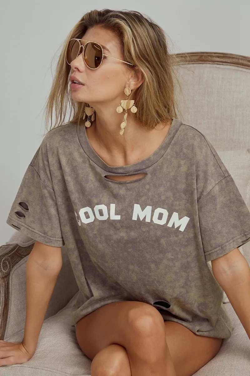 BiBi Washed Laser Cut Detail Cool Mom Print Top - Image 8