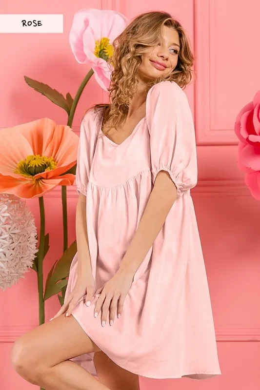 BiBi Washed Linen Tiered Midi Dress with Puff Sleeves
