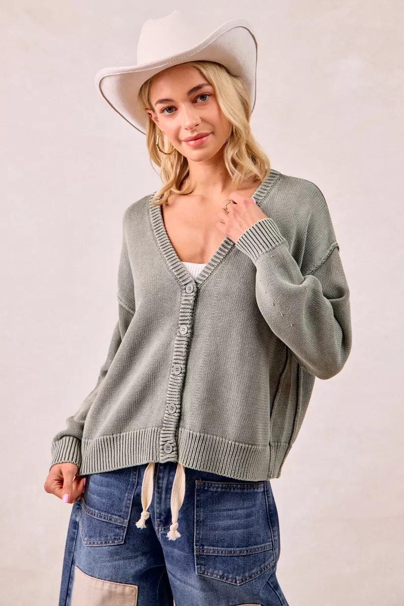 BiBi Washed Sweater V Neck Cardigan - Image 5