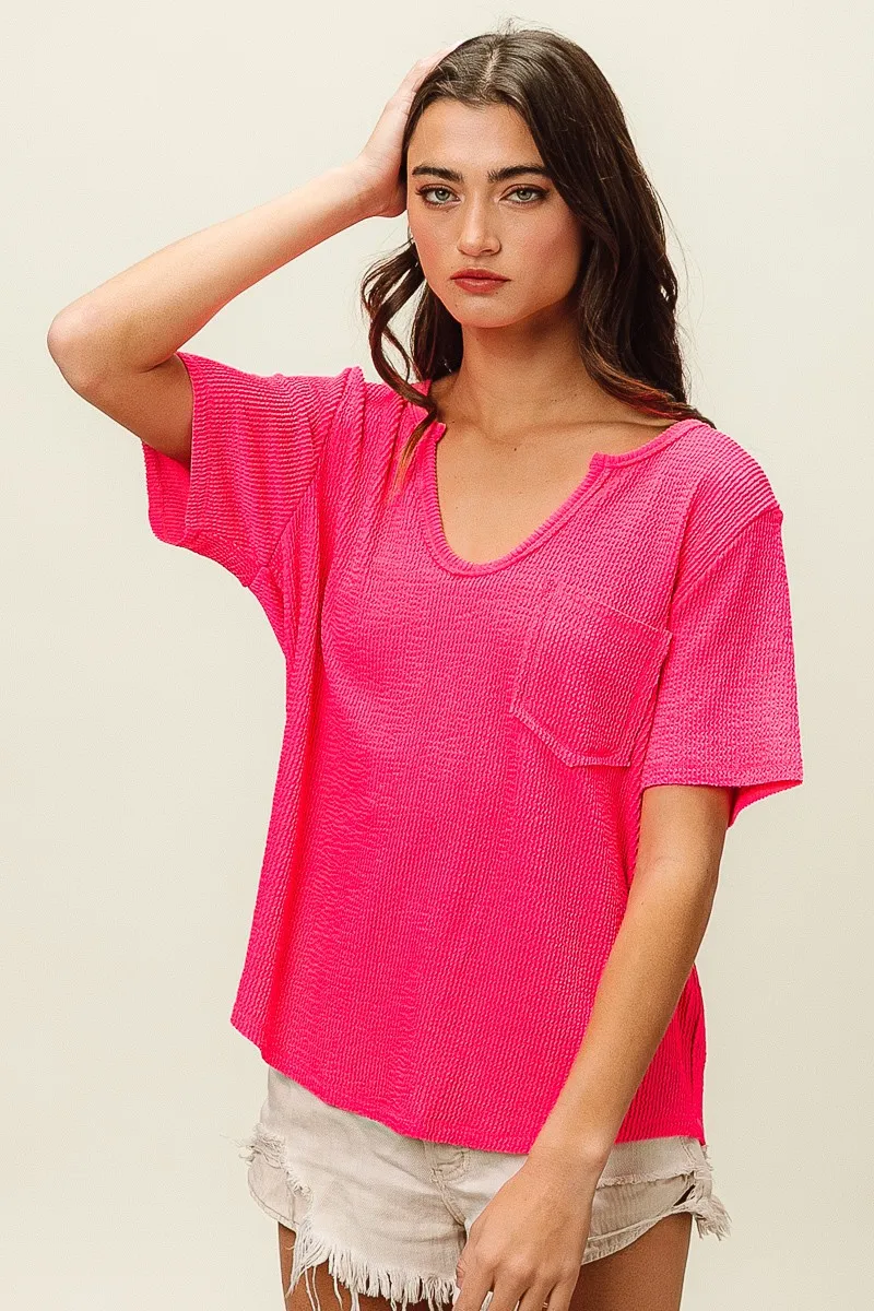 BiBi Waved Rib U Neck Top With Front Pocket - Image 2