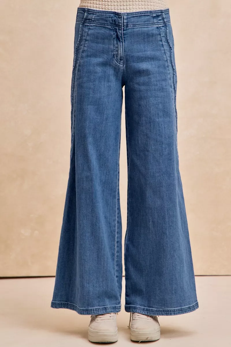 BiBi Wavy Side Edge Detail Lined Wide Leg Jeans
