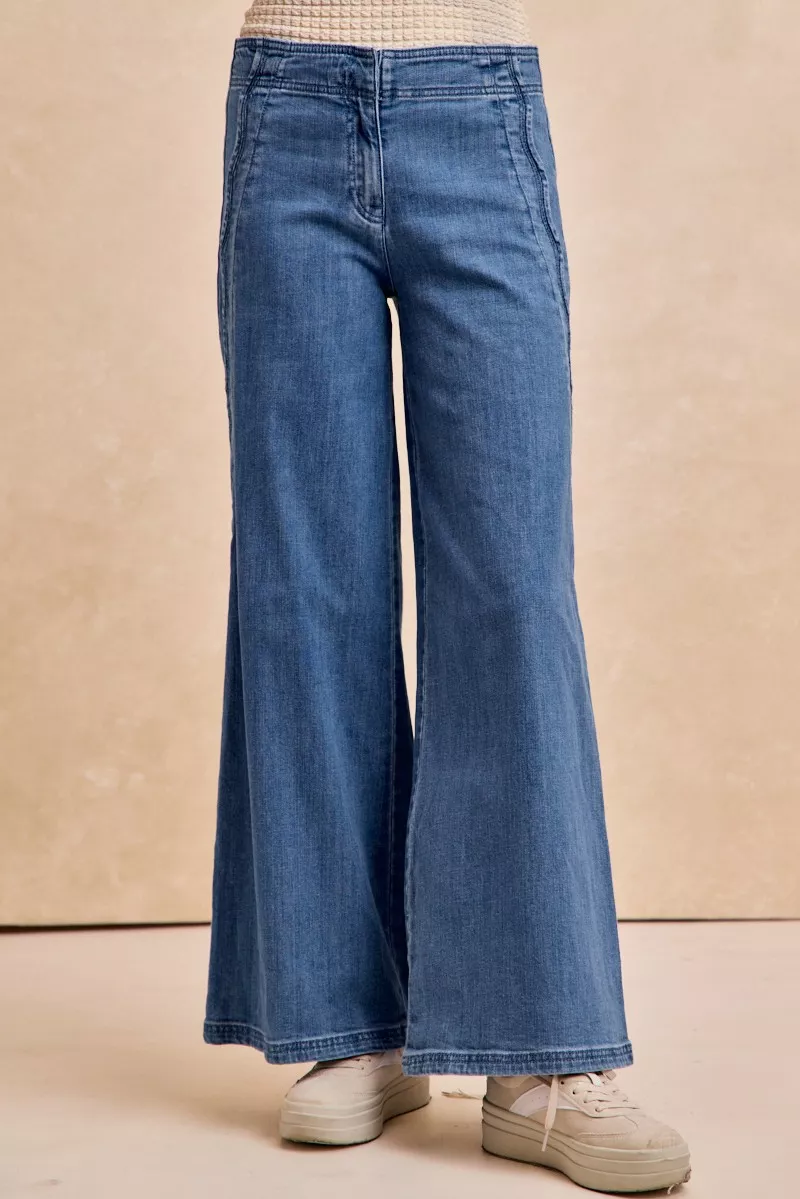 BiBi Wavy Side Edge Detail Lined Wide Leg Jeans - Image 2