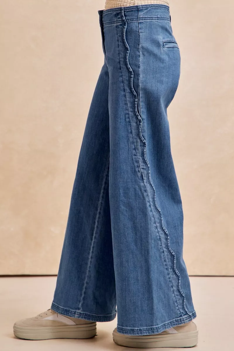 BiBi Wavy Side Edge Detail Lined Wide Leg Jeans - Image 3