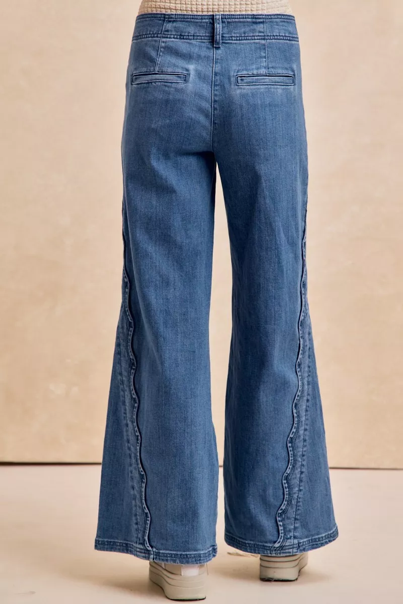 BiBi Wavy Side Edge Detail Lined Wide Leg Jeans - Image 4