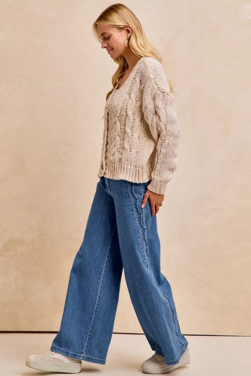 BiBi Wavy Side Edge Detail Lined Wide Leg Jeans - Image 5