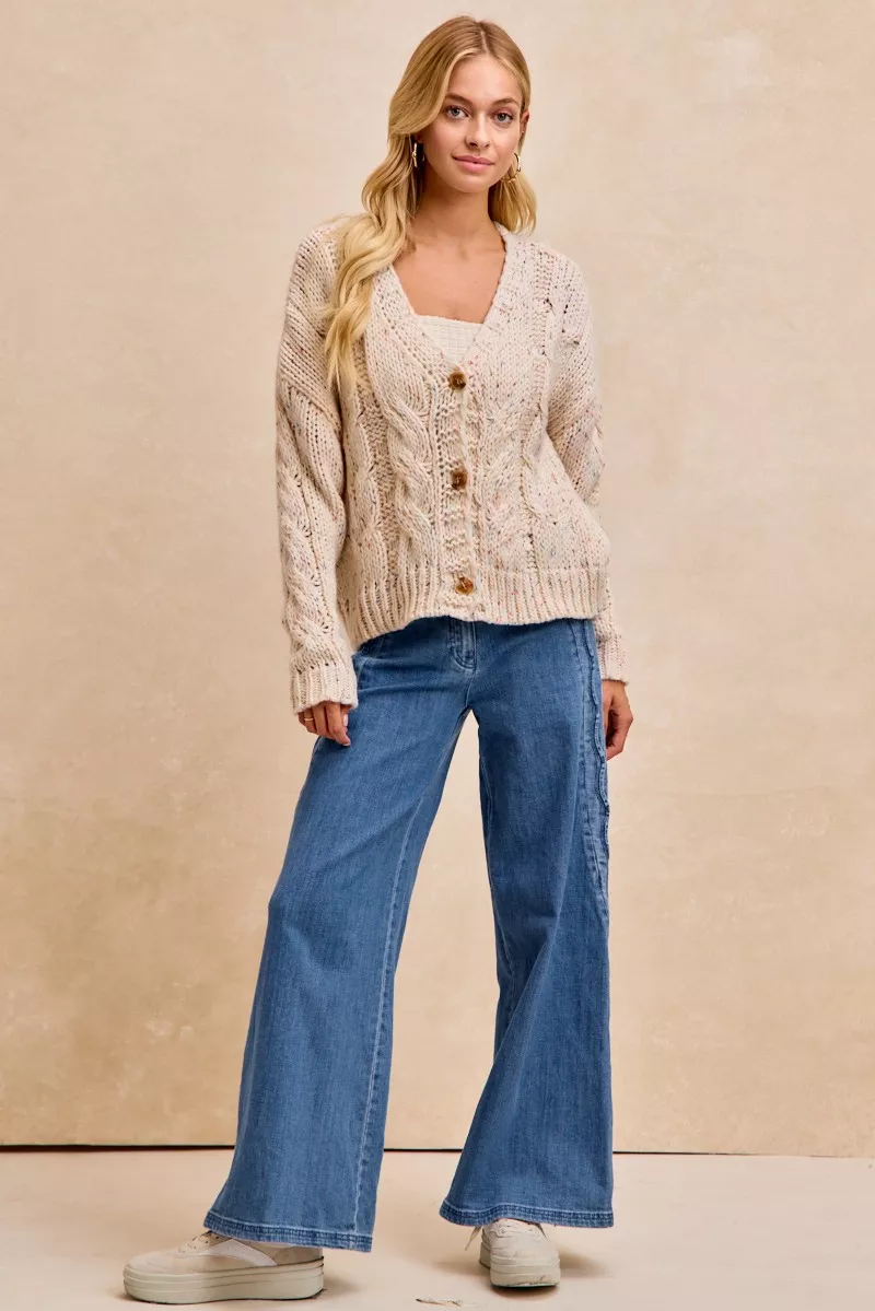 BiBi Wavy Side Edge Detail Lined Wide Leg Jeans - Image 8