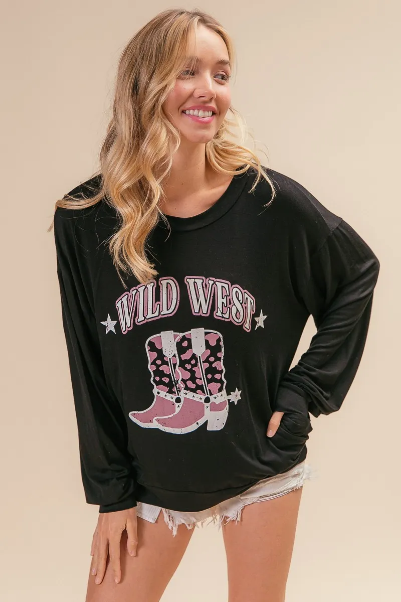 BiBi Wild Western Boots Graphic Jersey Sweatshirt