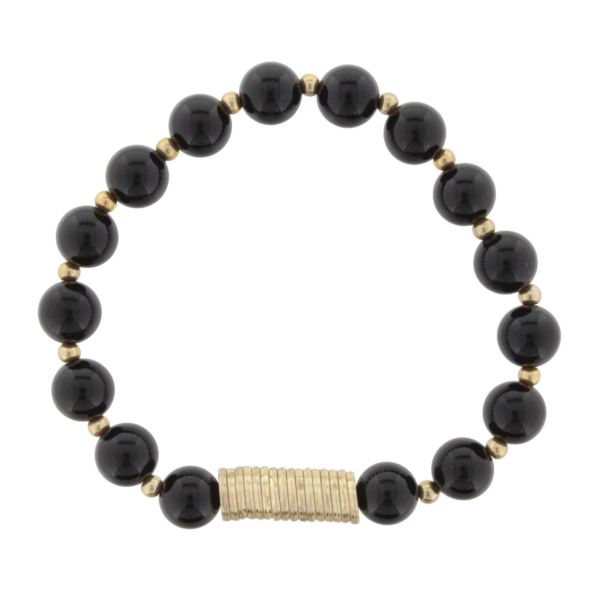 Black onyx Beaded Stretch Bracelet with Gold Disks