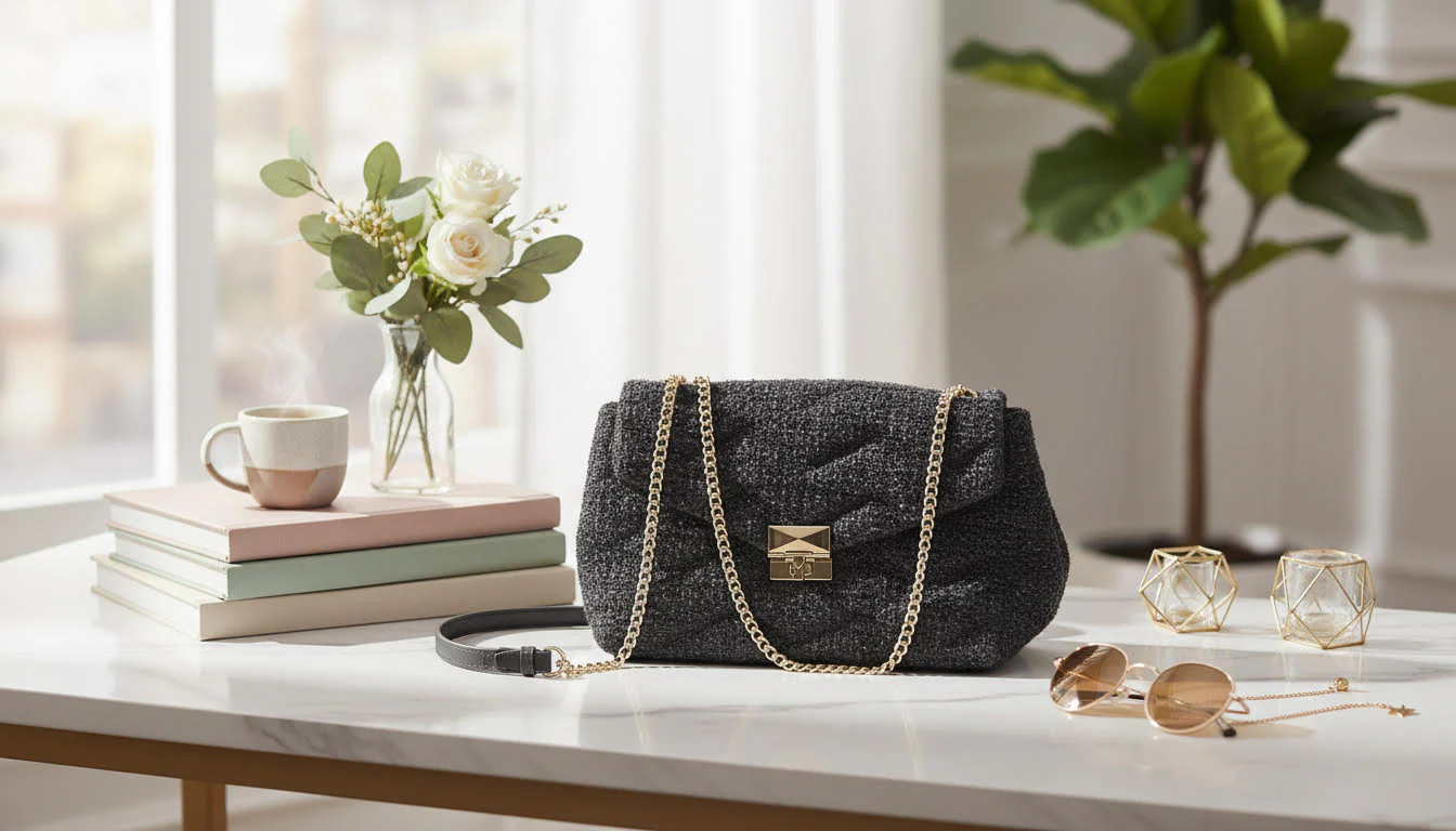 Black Textured Chain Bag