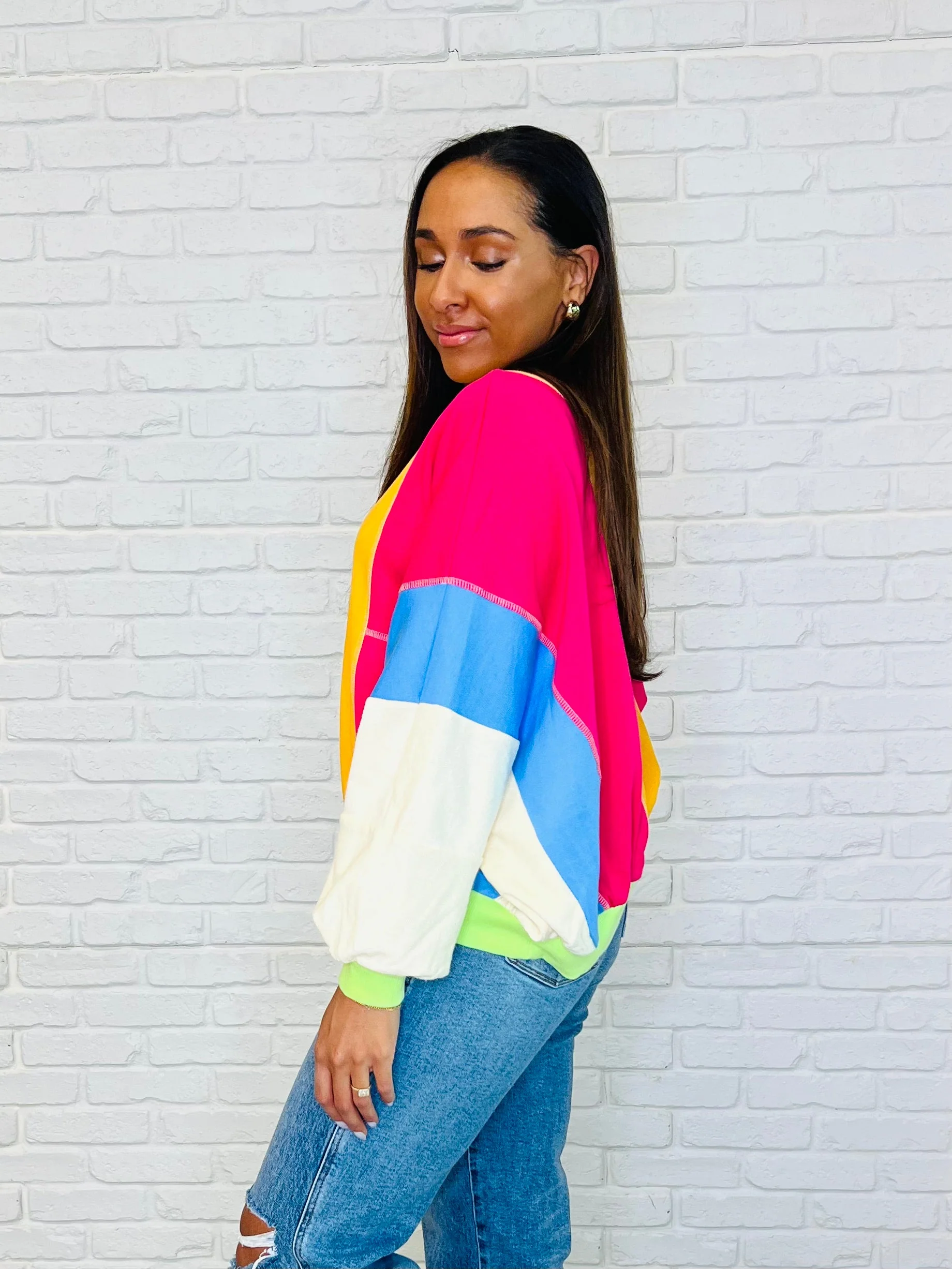 Blockbuster Color Block Pullover in Bright - Image 2
