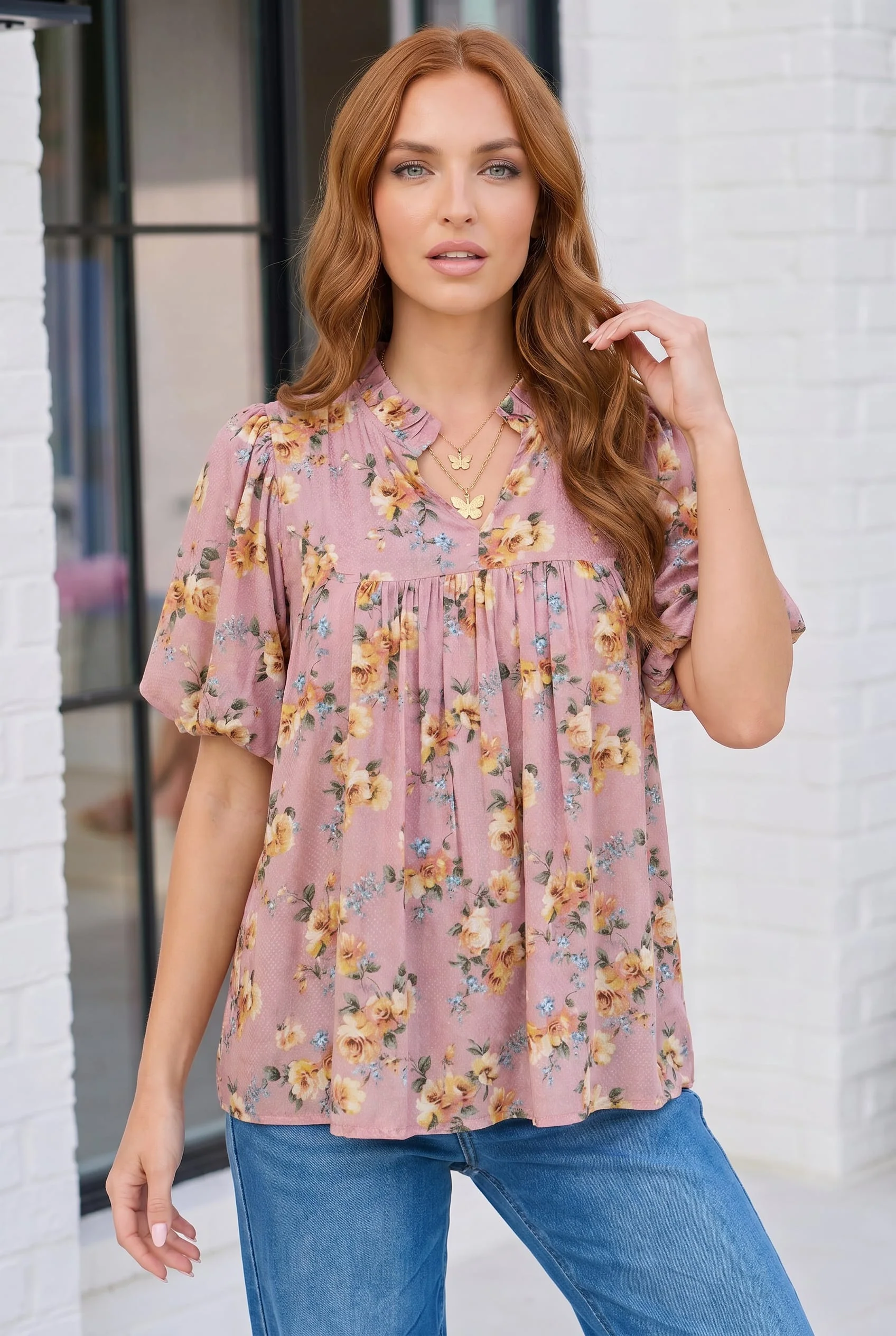 Blooming With Joy Rose Floral Puff Sleeve Top - Image 3