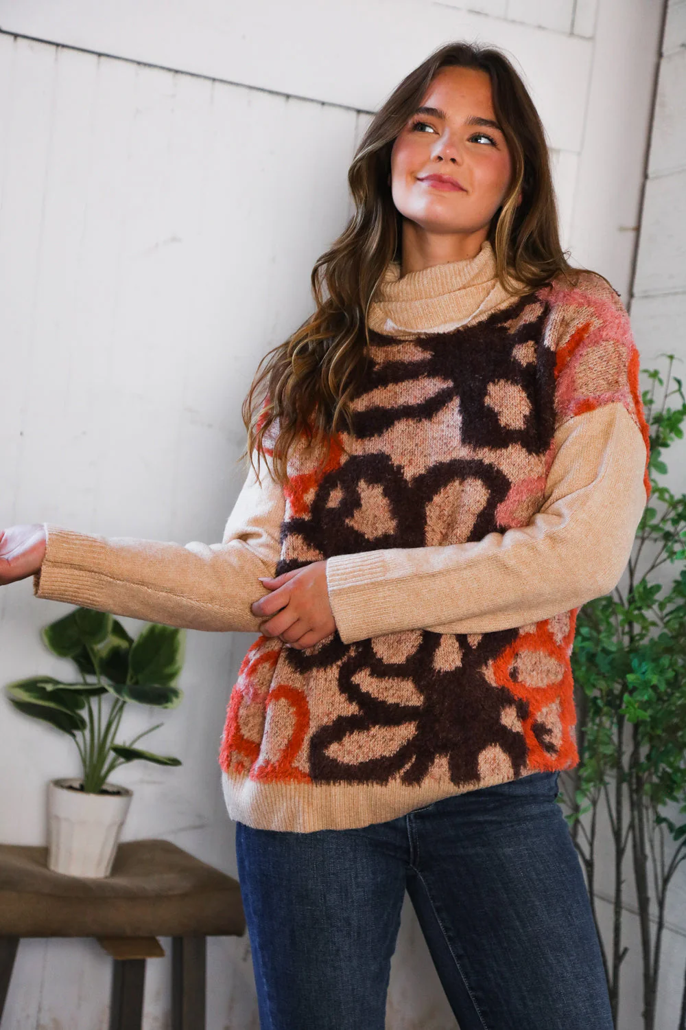 Blooms in Autumn Turtleneck Cozy Sweater - Image 6