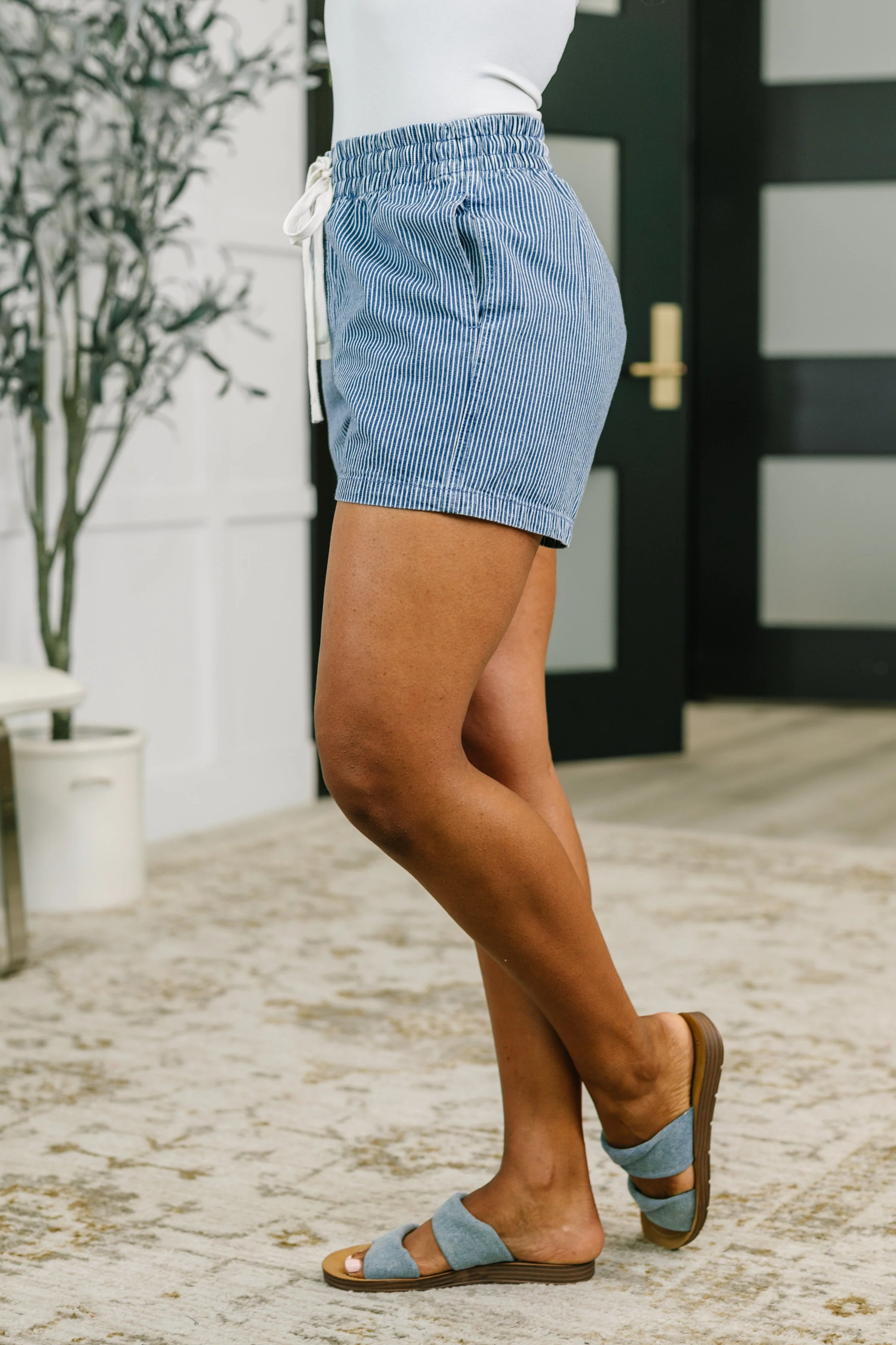 Boardwalk Talks Drawstring Shorts in Dark Blue - Image 4