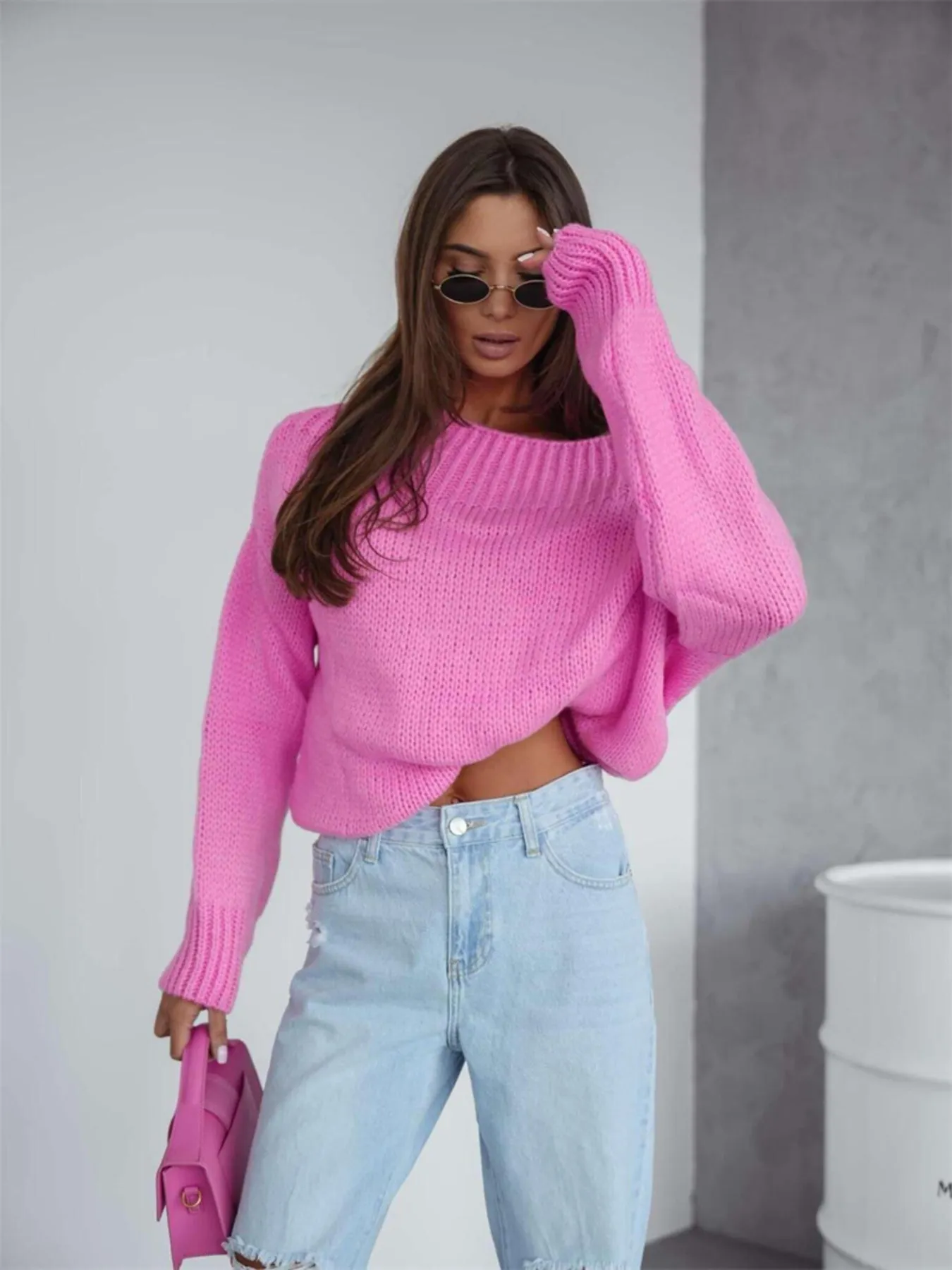 Boat Neck Drop Shoulder Sweater - Image 3
