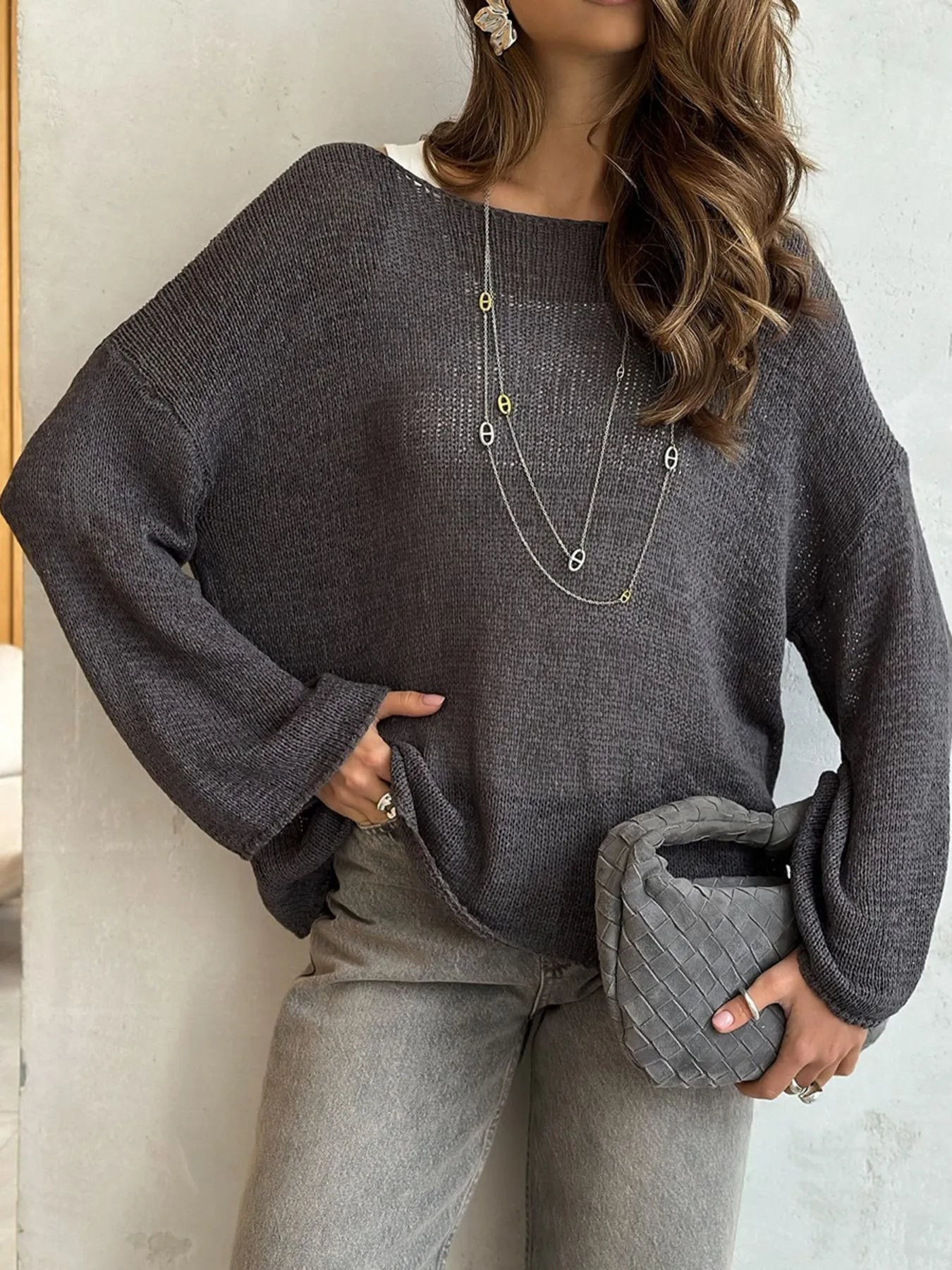 Boat Neck Knit Cover Up with Relaxed Fit - Image 10