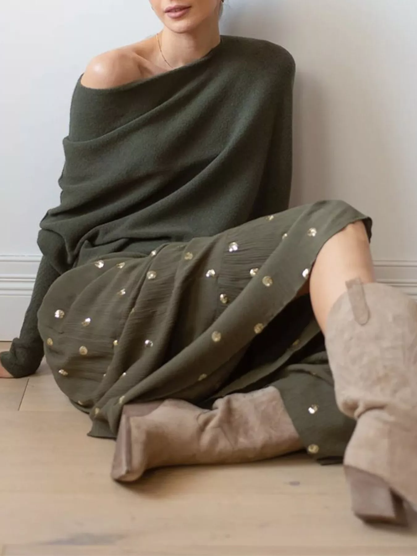 Boat Neck Long Sleeve Sweater - Image 15