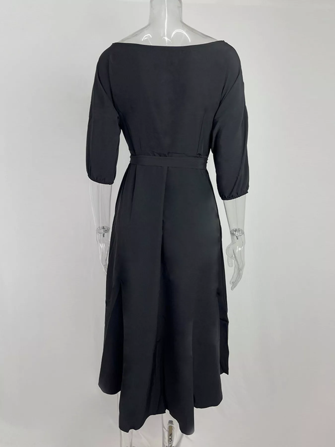 Boat Neck Tie Waist Dress - Image 13