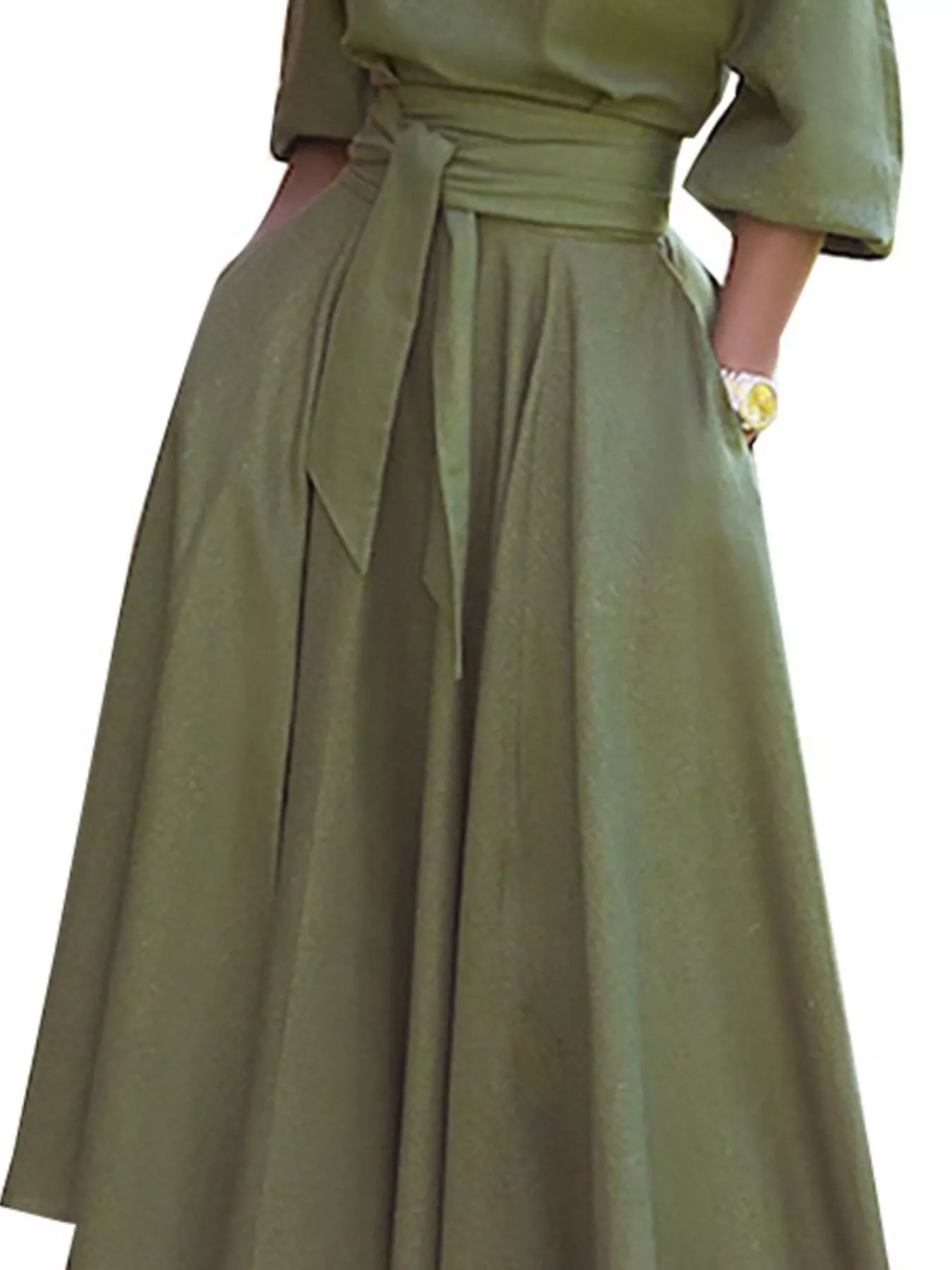 Boat Neck Tie Waist Dress - Image 3
