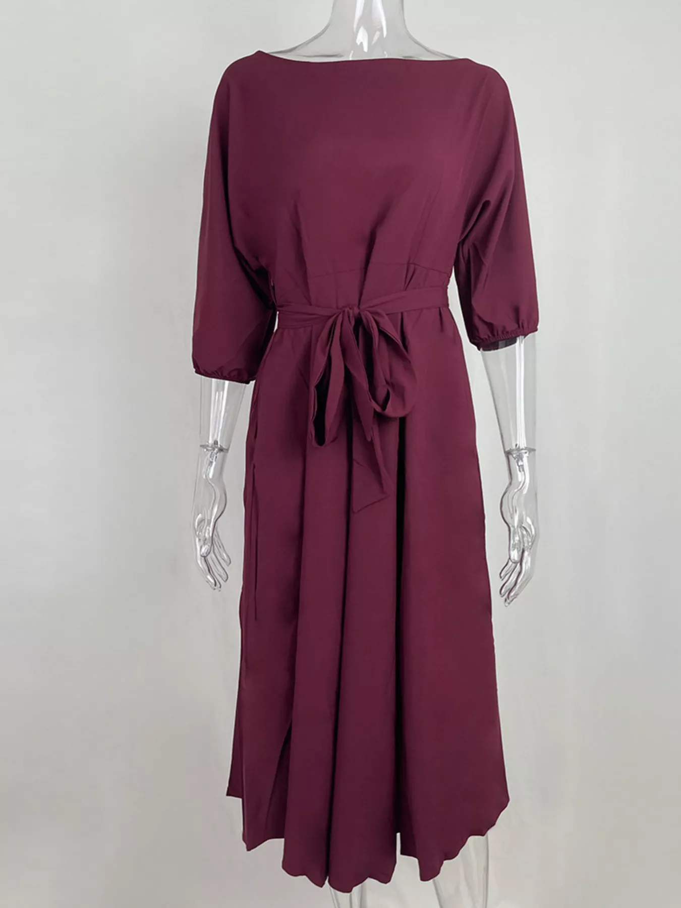 Boat Neck Tie Waist Dress - Image 8