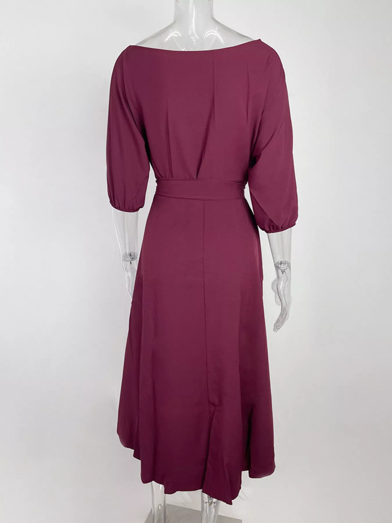 Boat Neck Tie Waist Dress - Image 9