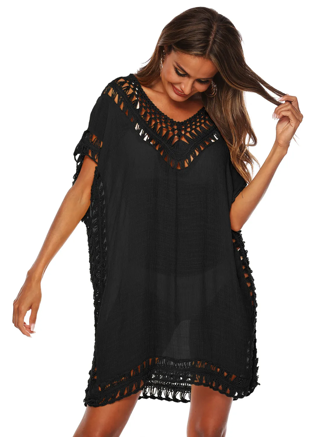 Bohemian Crochet Trim Beach Cover Up Dress - Image 5