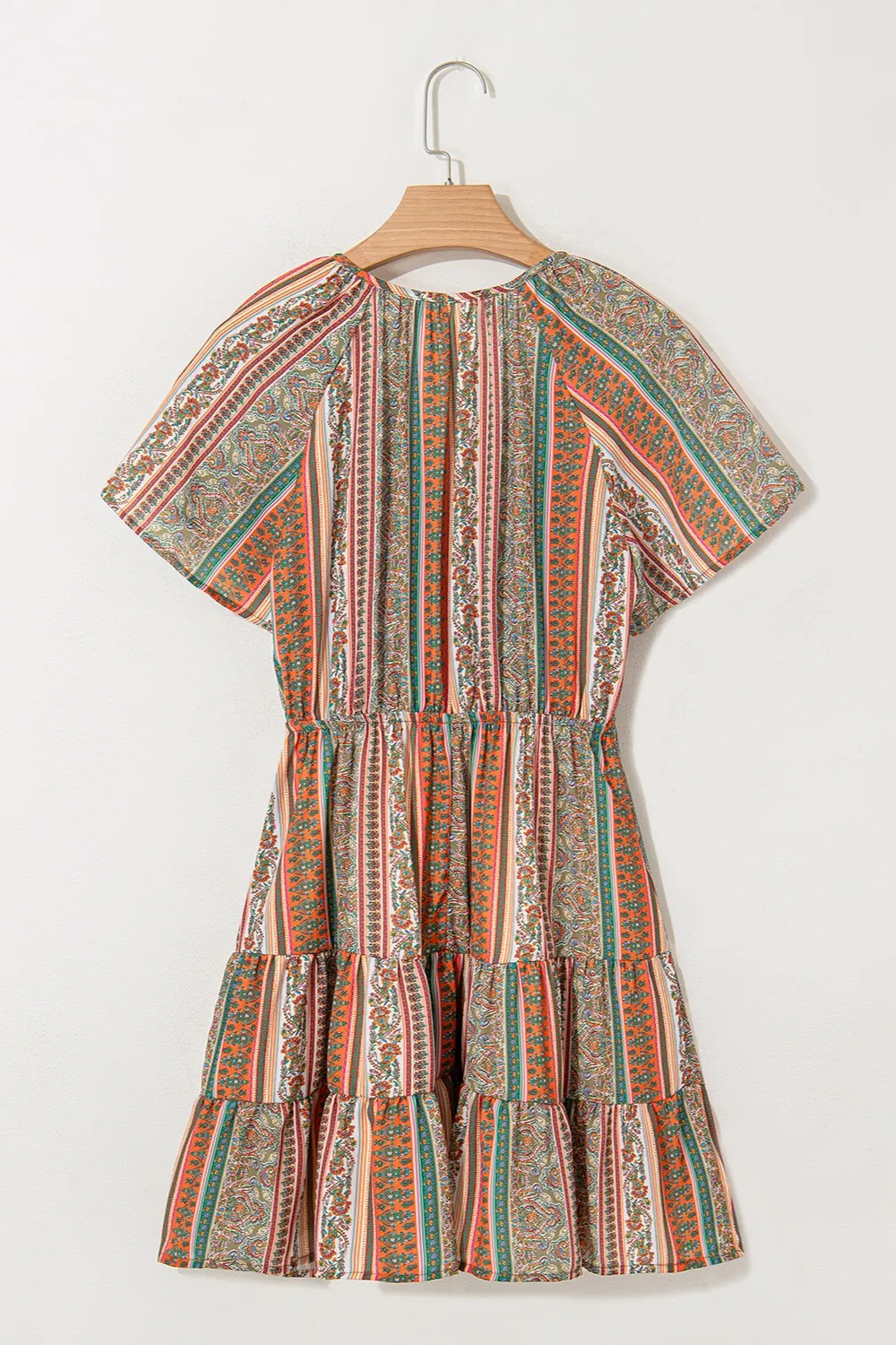 Bohemian Floral Print Buttoned V Neck Ruffle Tiered Dress - Image 7