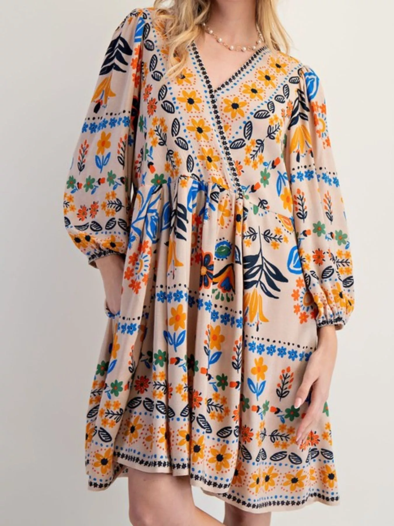 Bohemian Floral Print Long Sleeve Mini Dress - Image 2