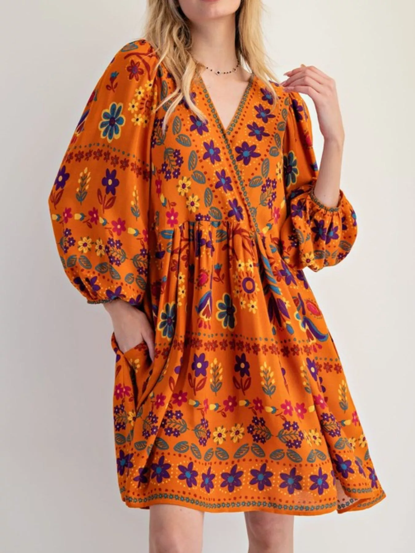 Bohemian Floral Print Long Sleeve Mini Dress - Image 5