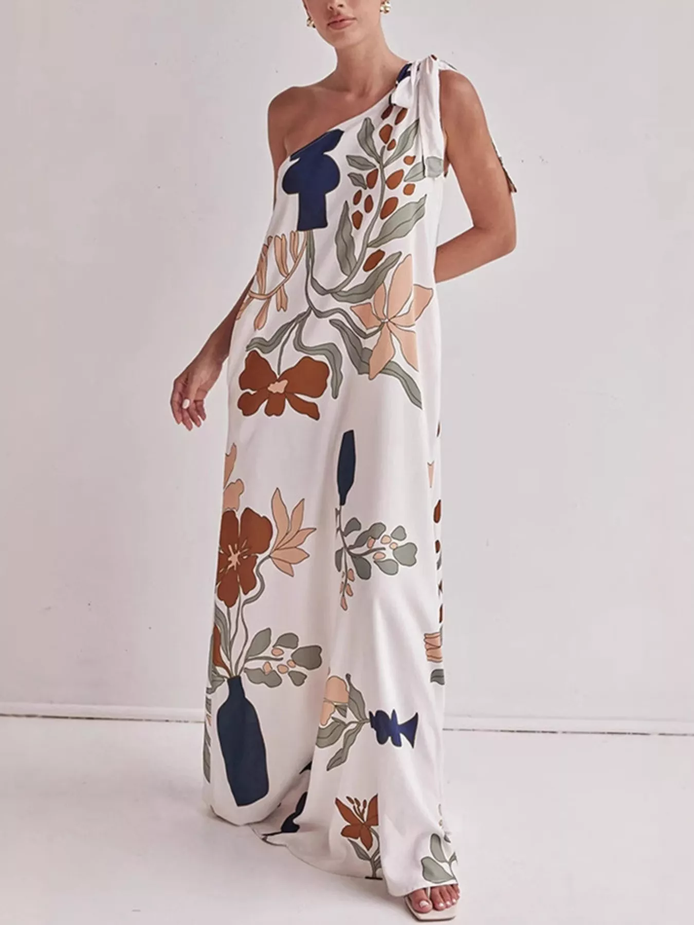 Bohemian Floral Print One-Shoulder Maxi Dress - Image 2