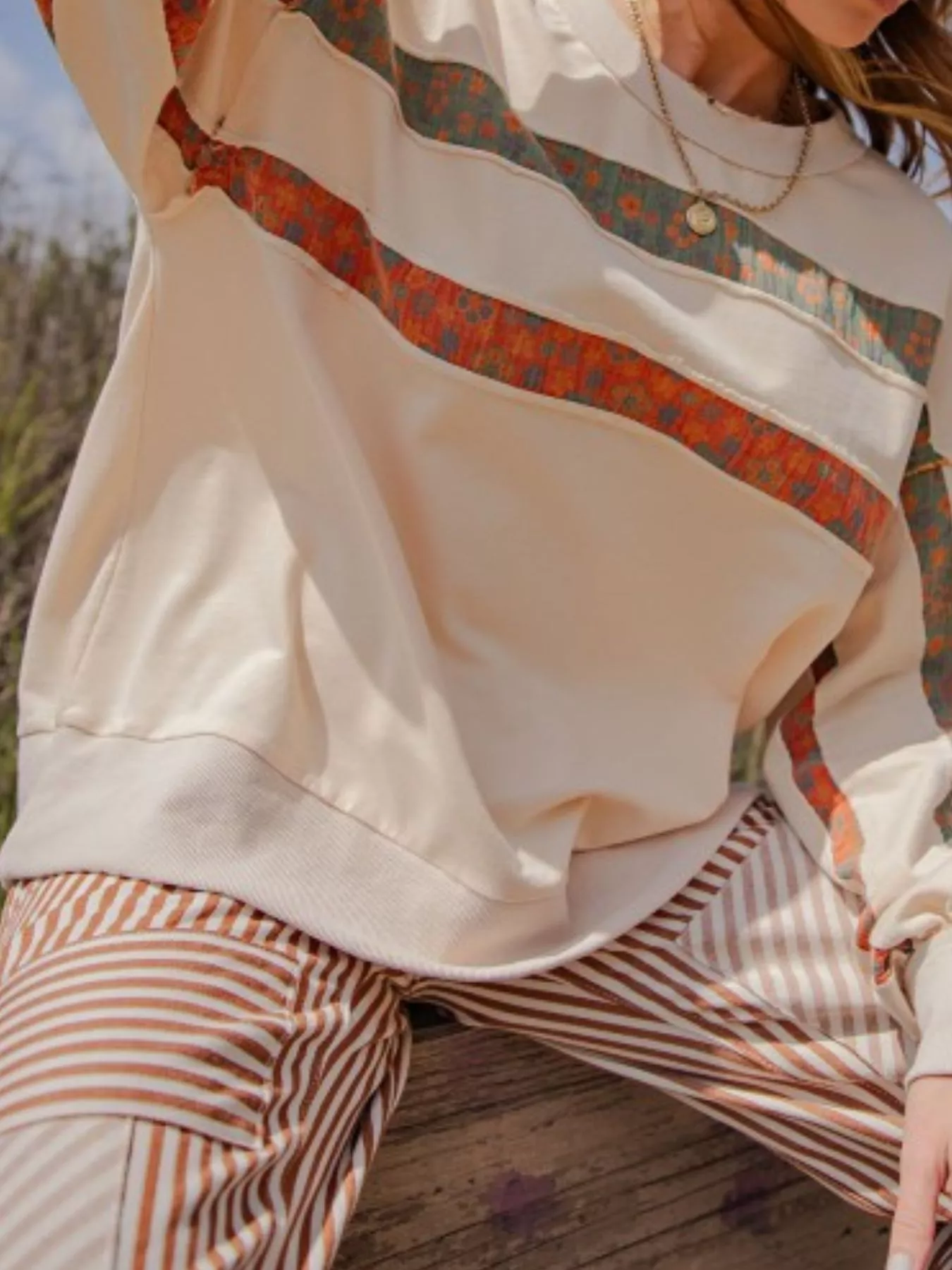 Bohemian Striped Oversized Sweatshirt - Image 4