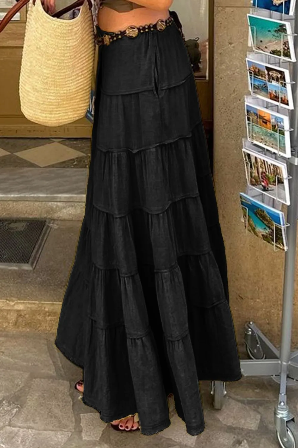 Bohemian Tiered Maxi Skirt with Drawstring Waist - Image 13
