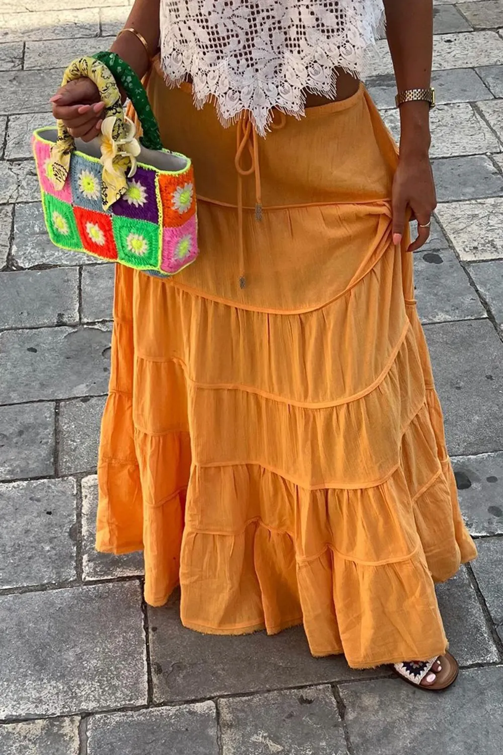 Bohemian Tiered Maxi Skirt with Drawstring Waist - Image 2