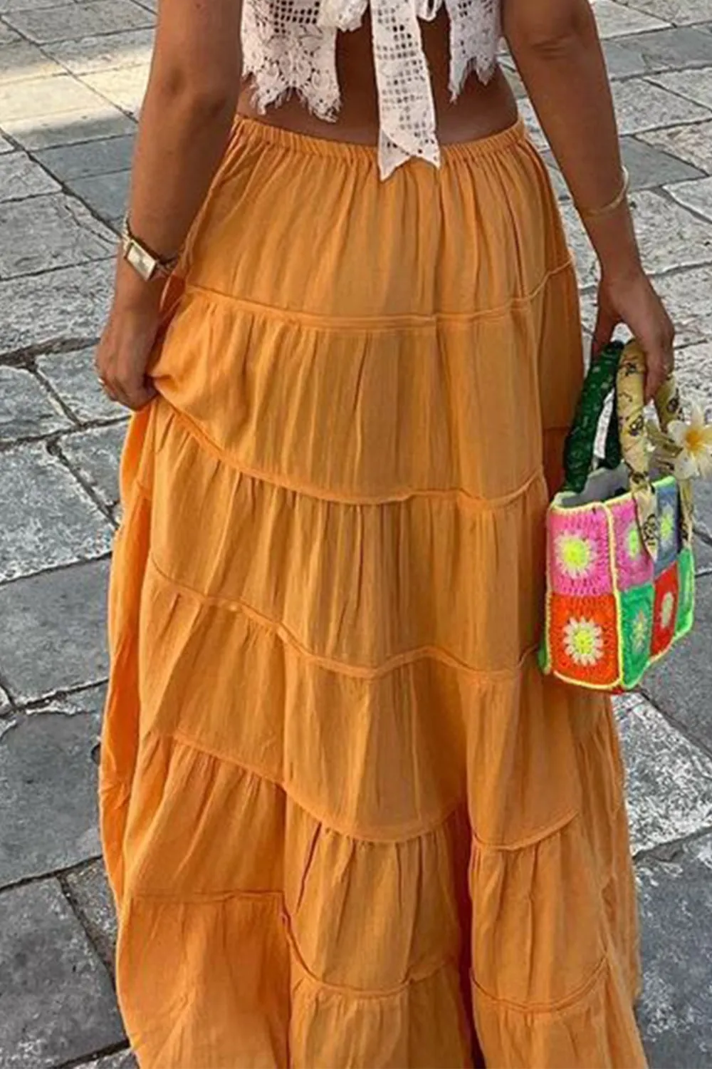 Bohemian Tiered Maxi Skirt with Drawstring Waist - Image 3