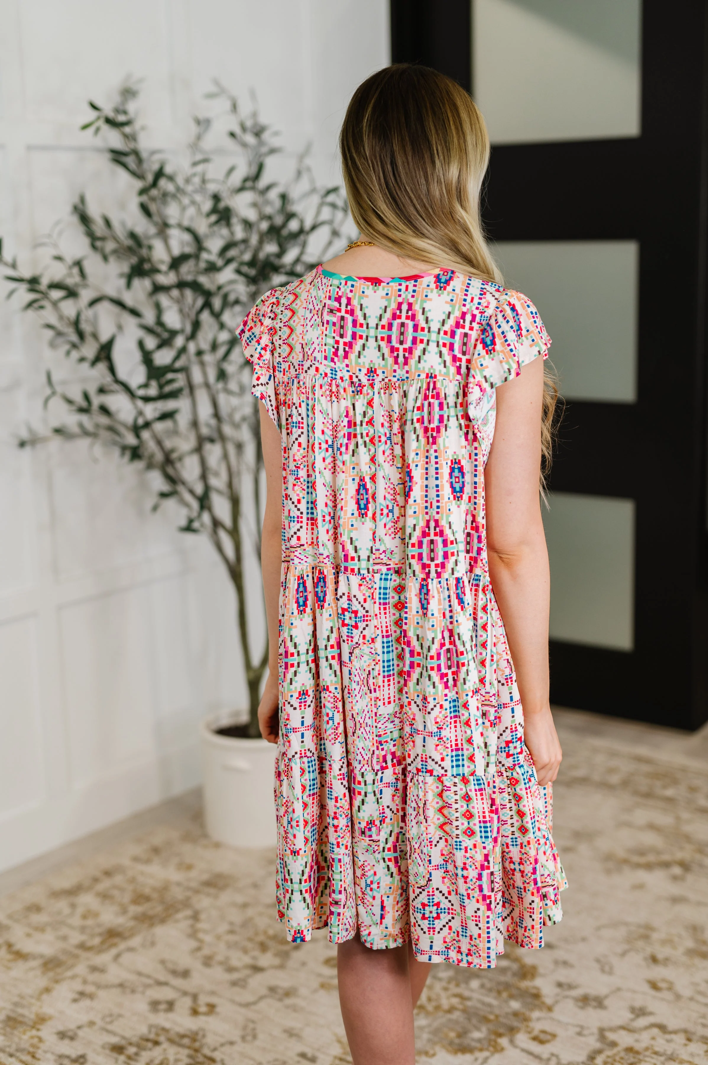 Boho and Behold Flutter Sleeve Dress in Blush/Fuchsia/Mint - Image 5
