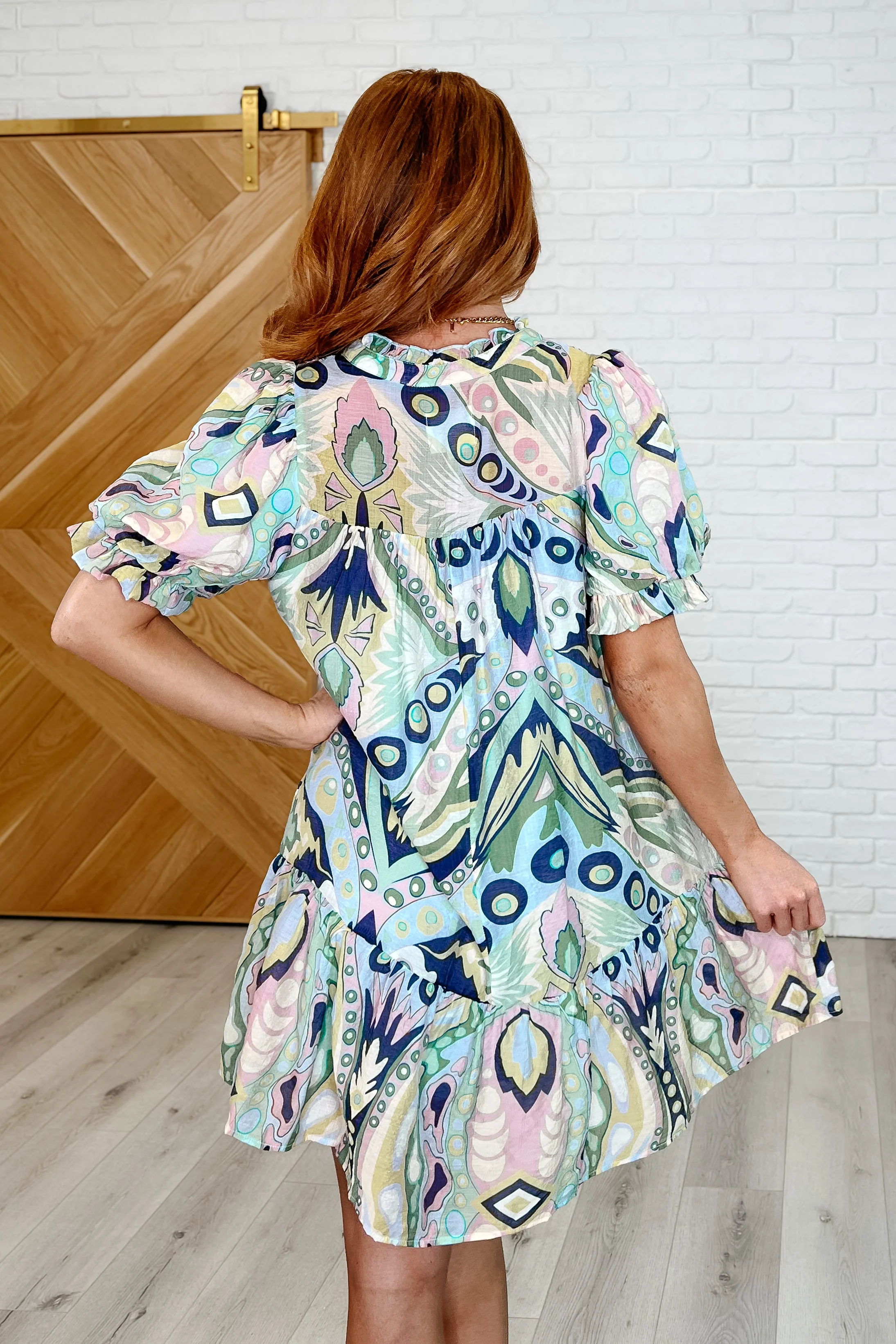 Boho Belle V-Neck Tiered Dress in Green Mix - Image 4