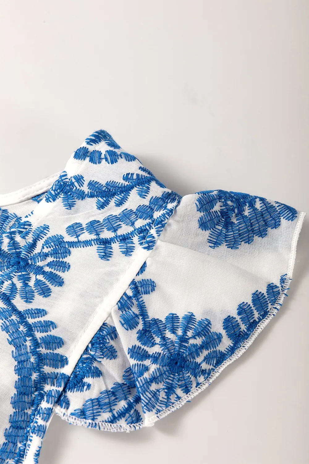 Boho Print Ruffled Cap Sleeve Crew Neck Blouse - Image 6