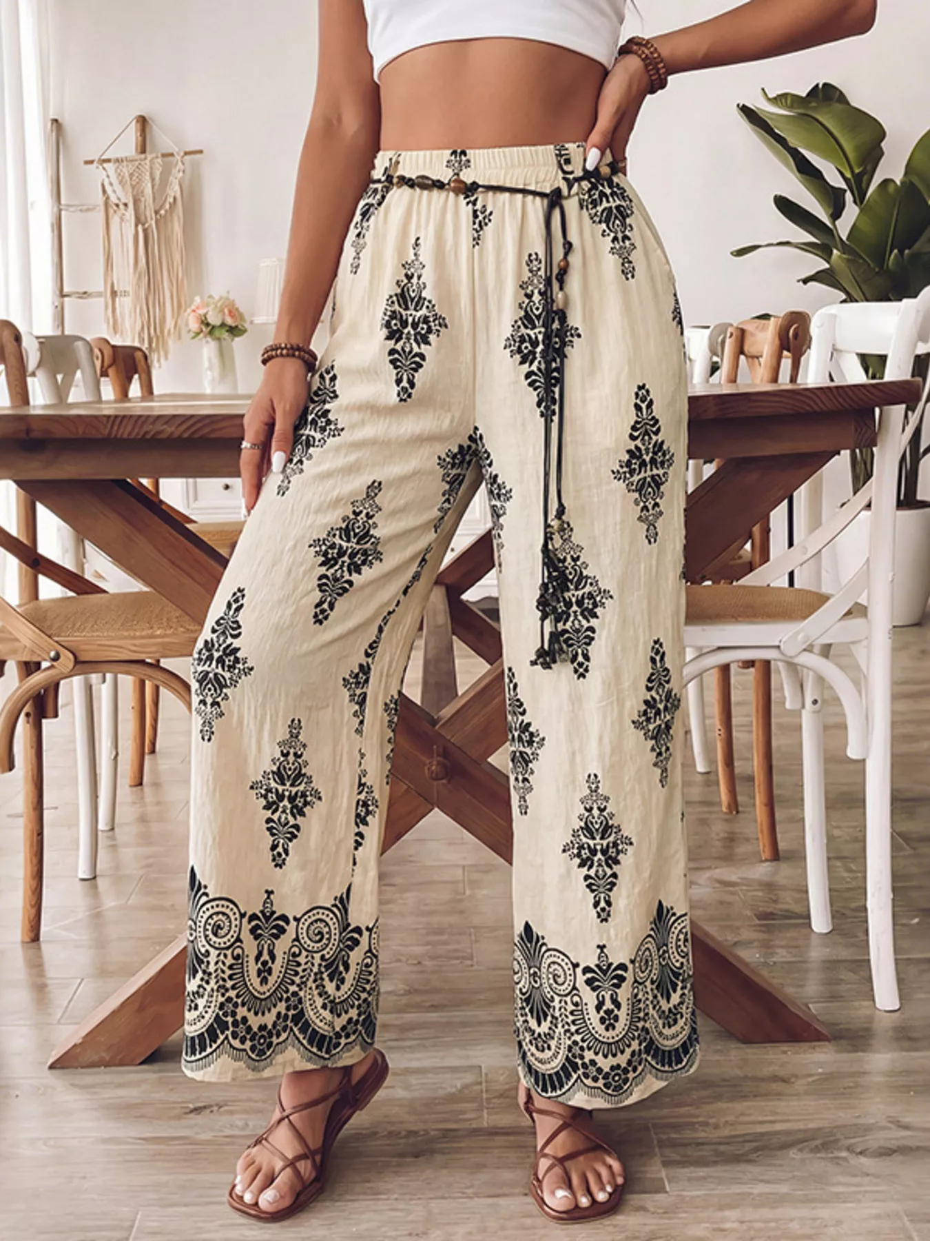 Boho Print Wide Leg Pants - Image 2