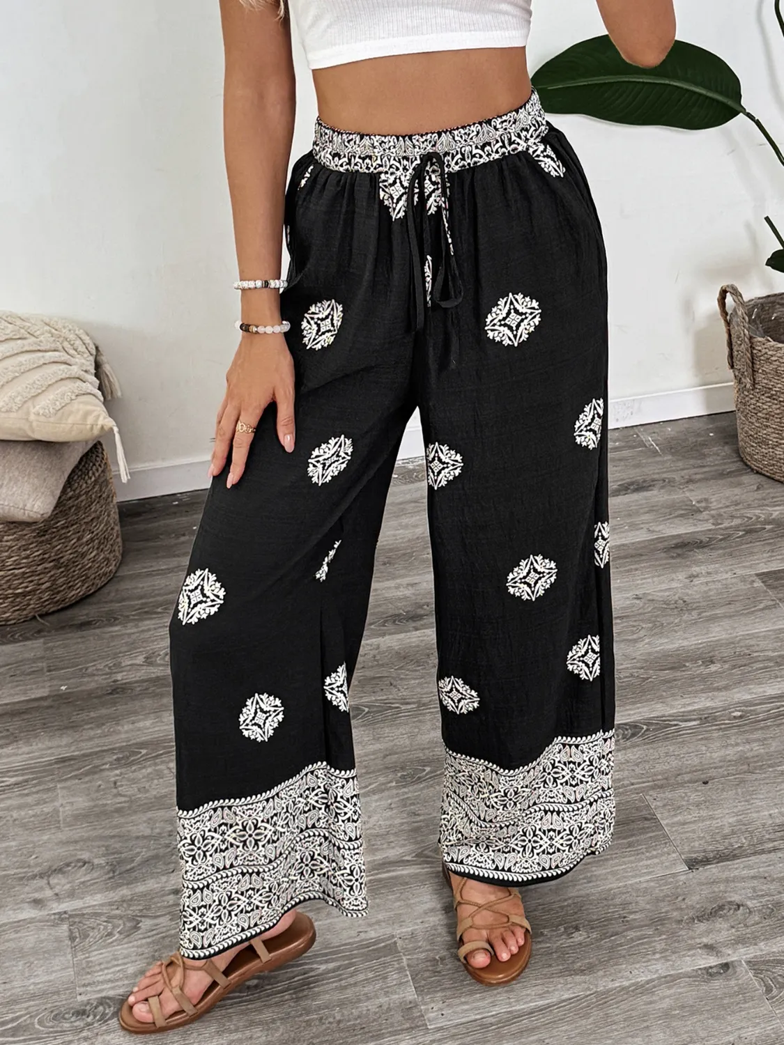 Boho Print Wide Leg Pants - Image 2