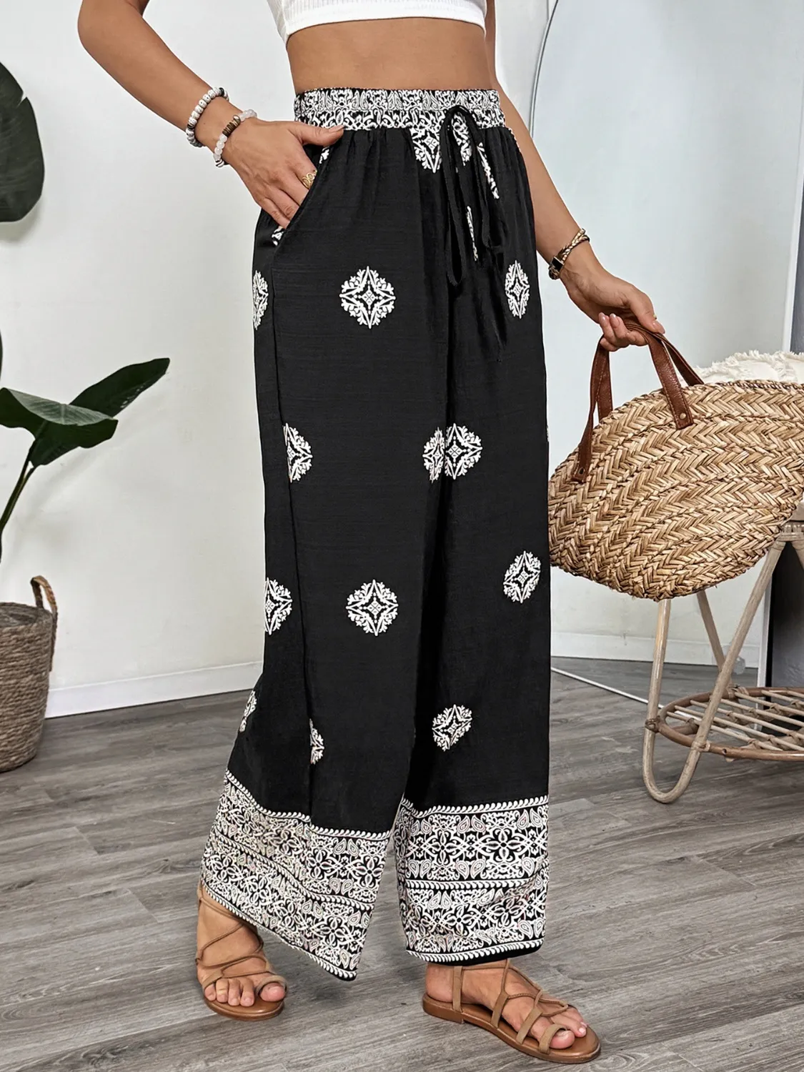 Boho Print Wide Leg Pants - Image 3