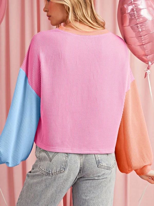 Boho Ribbed Color Block Viscose Drop Shoulder - Image 13